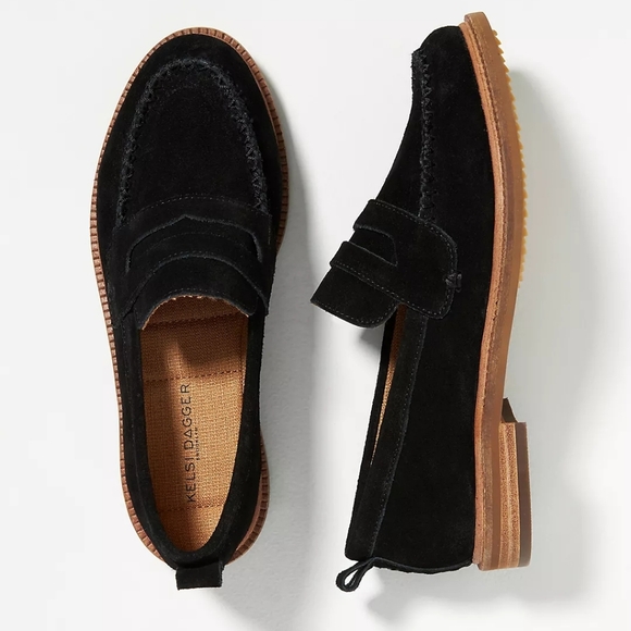 Kelsi Dagger Anthropologie Brooklyn Lens Loafers Black Suede Size 6.5 - Picture 1 of 7